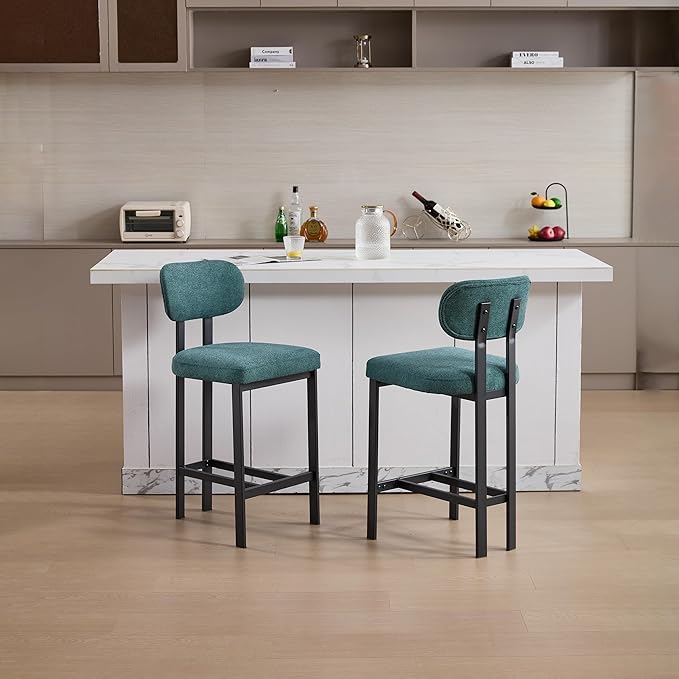 Modern Dining Chairs,Upholstered Fabric Counter Height Bar Stools, 26 Inch Sturdy Kitchen Island Chairs with Metal Legs,Natural Simple Stylish Design,Applicable To Front Porch,Garden,Patio,AntiqueGree