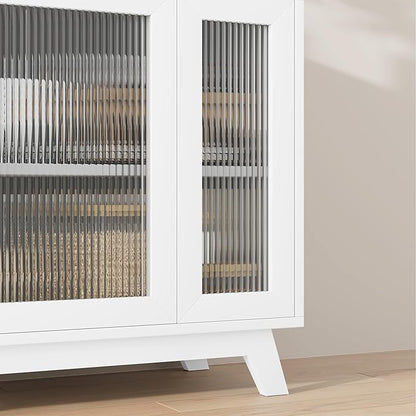 CABIHOME Buffet Cabinet, 36" Sideboard Buffet Storage Cabinet with Adjustable Shelves and Fluted Glass Door, Modern Coffee Bar, Table for Kitchen, Dining Room, Natural