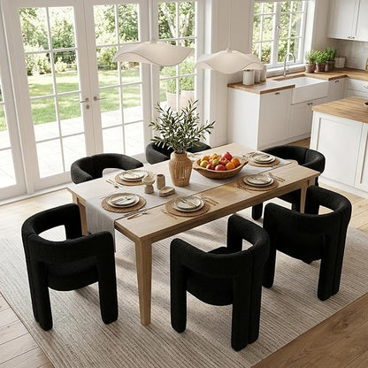 VESCASA Modern Barrel Dining Chairs Set of 6 with Open Back, Upholstered Boucle Accent Kitchen Armchairs with Wood Legs for Dining Room Reception Small Space, Black