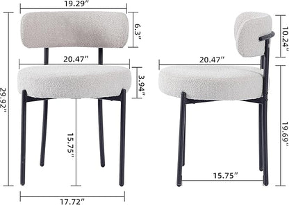 DYHOME Dining Chair One Chair for Kitchen Dining Room,Upholstered Modern Boucle Dining Chair with Black Metal Legs Curved Backrest,Grey