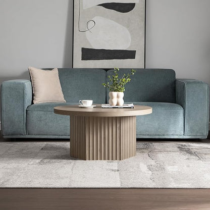 SICOTAS Round Coffee Table for Living Room, Modern Fluted Circle Center Coffee Table with Storage, 32" Accent Tea Dining Table for Apartment, Grey Alder