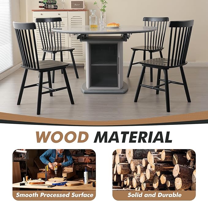 ClinQ Windsor Dining Chair Set of 4, Spindle Back Wooden Chairs for Kitchen and Dining Room, Farmhouse Country Wooden Dining Chairs for Dining Living Room, Farmhouse Restaurant, Black