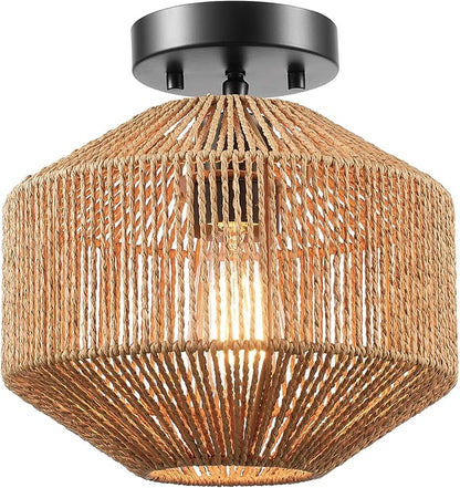 GLOBE Electric 65902 1-Light Flush Mount Ceiling Light, Matte Black, Paper Twine Shade