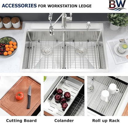 33x22 Double Bowl Kitchen Sink Drop In - 16 Gauge Stainless Steel Top Mount Drop In Sink, 50/50 Split Double Bowl Workstation Kitchen Sinks, Durable for Home Kitchens