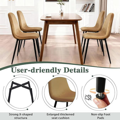 CangLong Set of 2 Velvet Dining Chairs with Metal Legs, Accent Chairs for Living Room & Bedroom, Modern Side Chairs for Kitchen/Restaurant, Earthy Yellow