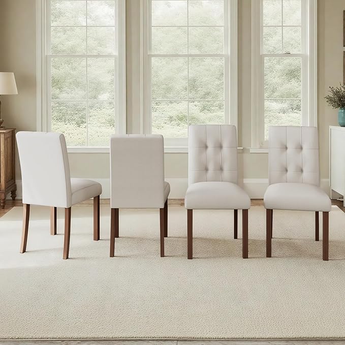 Merax Dining Chair Set of 4, Upholstered Chairs with Back and Wood Legs, Mid-Century Modern Accent Chairs for Kitchen Island Dining Room