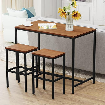 Yongchuang 3 Piece Bar Table Set, Bar Table and Chairs Set of 2, Modern Counter Height Table with 2 Stools for Kitchen, Dining Room, Living Room Breakfast Table Industrial Brown Wood Top
