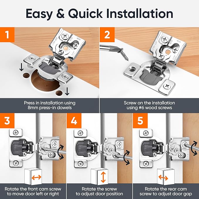 Decobasics 80 Pack Soft Close Cabinet Hinges – 1/2" Overlay for Kitchen Cabinet Doors, Slow Self-Closing Concealed Hidden Hinges for Face Frame –Stainless Steel, 3-Way Adjustable & Quiet Close Damper