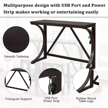 Rustic Dining Table Set, Farmhouse 3-Piece Counter Height Dining Table Set with USB Port and Upholstered Stools for Small Places (Espresso/Farmhouse-A)