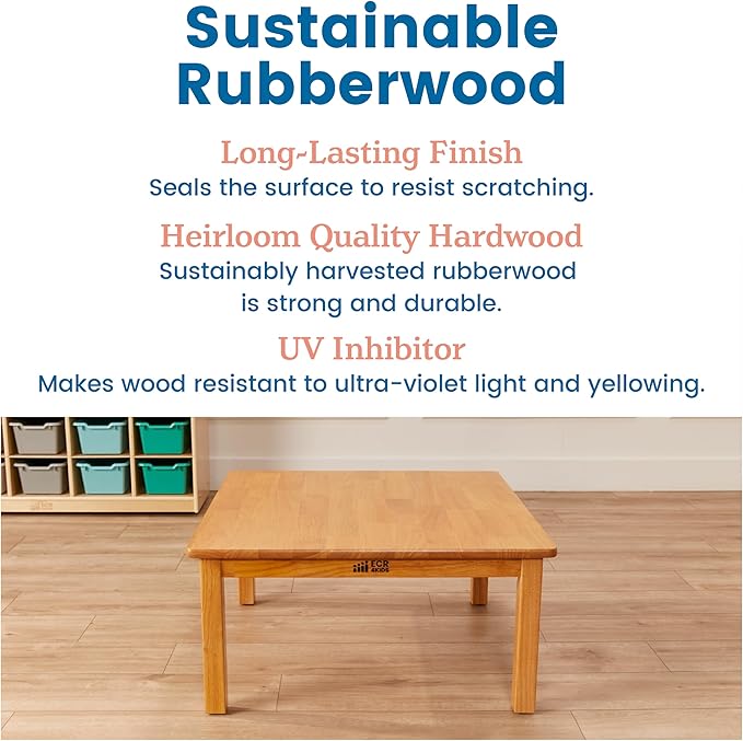 ECR4Kids 30in x 30in Square Hardwood Table with 14in Legs, Kids Furniture, Honey