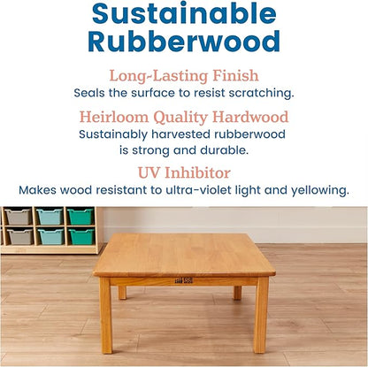 ECR4Kids 30in x 30in Square Hardwood Table with 14in Legs, Kids Furniture, Honey