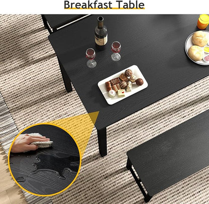 Rovibek 43" Dining Room Table Chairs Set for 4, Modern Space Saving Kitchen Table with 2 Benches & Adjustable Feet Breakfast Table, Wooden Industrial Style Farmhouse, Black