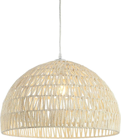 JONATHAN Y 20" Cream Modern Bohemian Woven Rope LED Pendant Light Fixture, Adjustable Dome Ceiling Lamp for Kitchen Island, Rope Shade, Coastal Farmhouse Decor JYL6504A