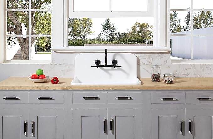 Kingston Brass GKTA3020198 Arcticstone 30-Inch Solid Surface Top-Mount Kitchen Sink with Backsplash, Matte White