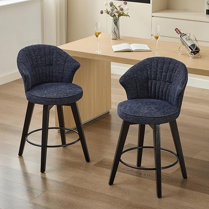 Wing Back Swivel Bar Stools Set of 2-25" Counter Height Adjustable Stools Chenille Upholstery, Leveling Feet for Kitchen Island, Home Pub or Dining Room