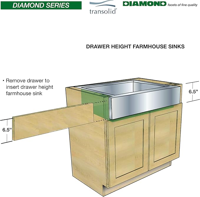Transolid DUSSF302210 Diamond Apron-Front Single Bowl 16-Gauge Stainless Steel Kitchen Sink, 30-in x 22-in x 10-in, Brushed Finish