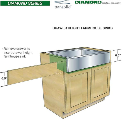 Transolid DUSSF302210 Diamond Apron-Front Single Bowl 16-Gauge Stainless Steel Kitchen Sink, 30-in x 22-in x 10-in, Brushed Finish