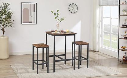 3 PCS Bar Table Set with 2 Stools, Modern Counter Height Table and Chairs Set for Living Room, Small Spaces (Rustic Brown)