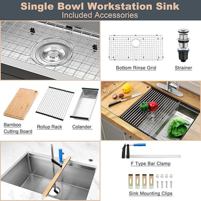 Herogo Kitchen Sink, 33 x 19 Inch Large Farmhouse Undermount Kitchen Sink, 18/10 Stainless Steel R10 Corner 10 Inch Deep Workstation Single Bowl with Accessories