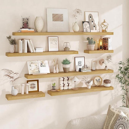 Fun Memories 30Inch Floating Shelves for Wall, 2 Pack Rustic Wood Shelves for Bathroom|Kitchen Wall Mounted Floating Shelf with Invisible Brackets for Books|Storage|Decor,Oak