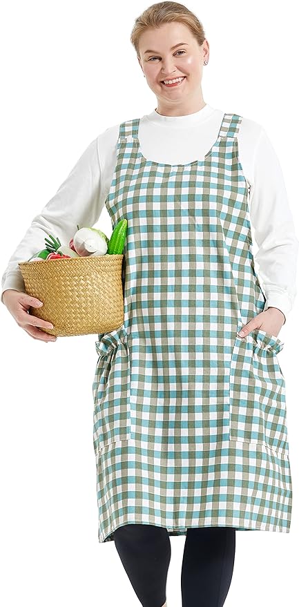 Big Plus Size Aprons for Women with Pockets Cotton Linen Baking Kitchen Cooking
