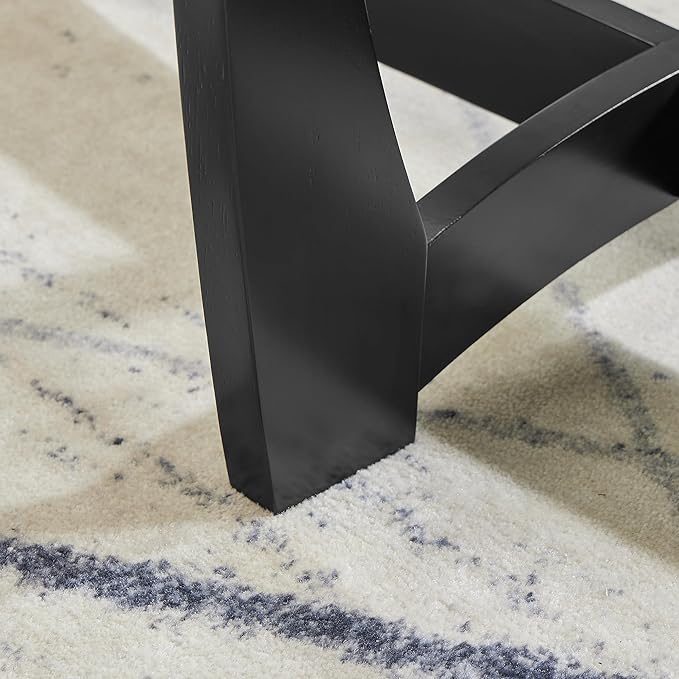 23.5" Round Side Tables, Small Space End Table with Tempered Glass Tabletop, Glass Coffee Table with Cross and Solid Wood Base, Small Night Stand for Living Room Black