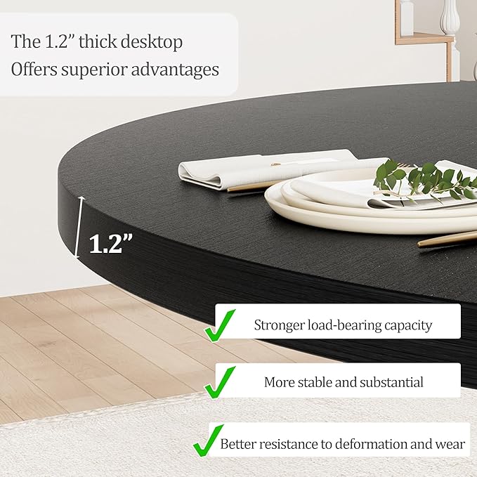 IDEALHOUSE Round Dining Table for 4, 47 Inches Dining Room Table with Wooden Base, Kitchen Table with Circle Tabletop, Dinner Table for Dining Room, Kitchen, Living Room, Black