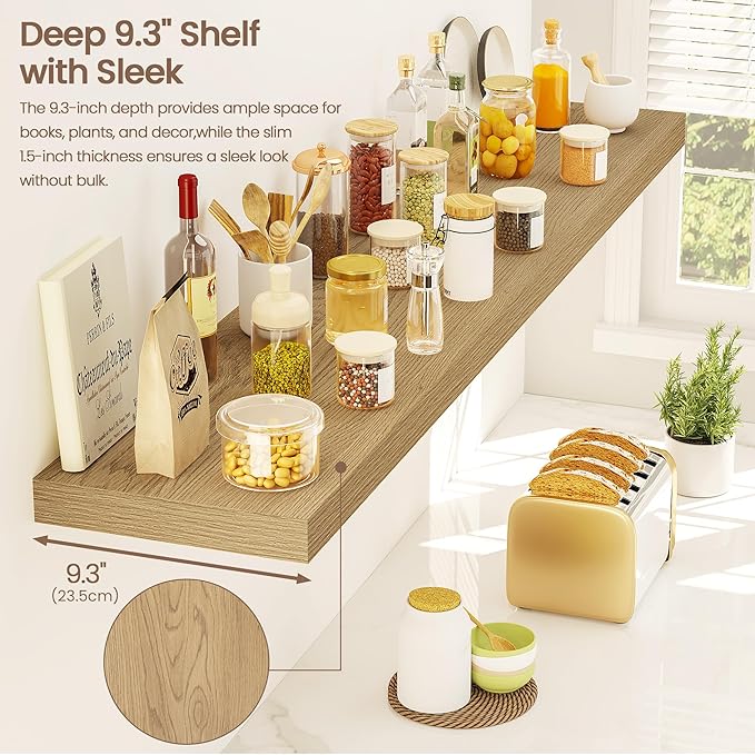 Vivelove 48 Inch Floating Shelves for Wall, 48x9 Display Shelves for Bathroom Living Room Kitchen Bedroom Office Farmhouse Home Decor - Set of 1, Oak