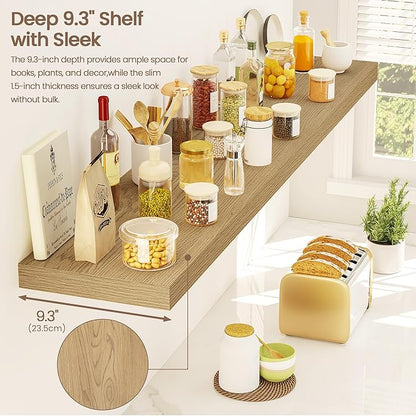 Vivelove 48 Inch Floating Shelves for Wall, 48x9 Display Shelves for Bathroom Living Room Kitchen Bedroom Office Farmhouse Home Decor - Set of 1, Oak