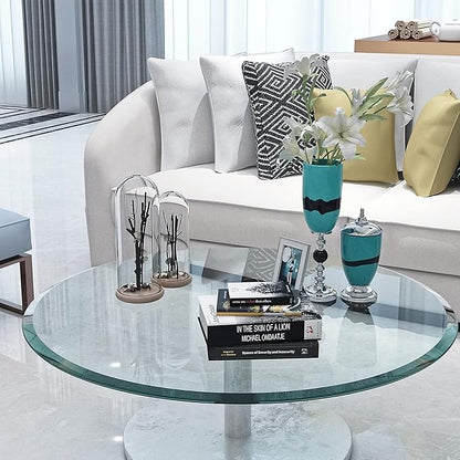 32" Tempered Glass Table Top Round Transparent Table Surface 3/8'' Thick Beveled Edge Multipurpose for Dining, Coffee, Restaurant and End Table (3/8" Thick - Beveled Edge, 32 inch)