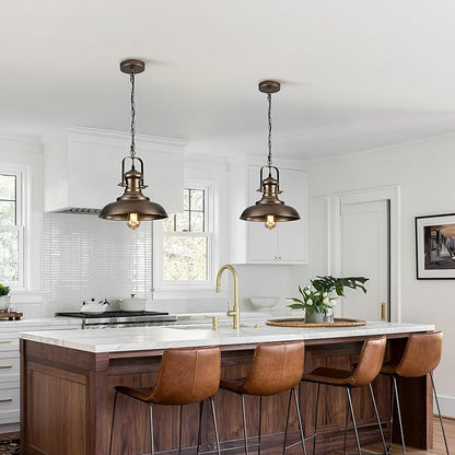 12.2" Hand-Painted Bronze Industrial Farmhouse Pendant Light, Modern Rustic Dome Hanging Ceiling Lighting Fixture for Bar, Cafe & Dining Room
