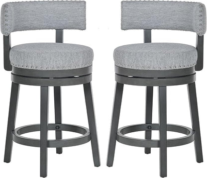 COLAMY Swivel Bar Stools Set of 2, 25 Inch Wood Swivel Barstools with Back, Counter Height Bar Stools, Modern Upholstered Barstools for Kitchen Island Dining Room Bar, Grey