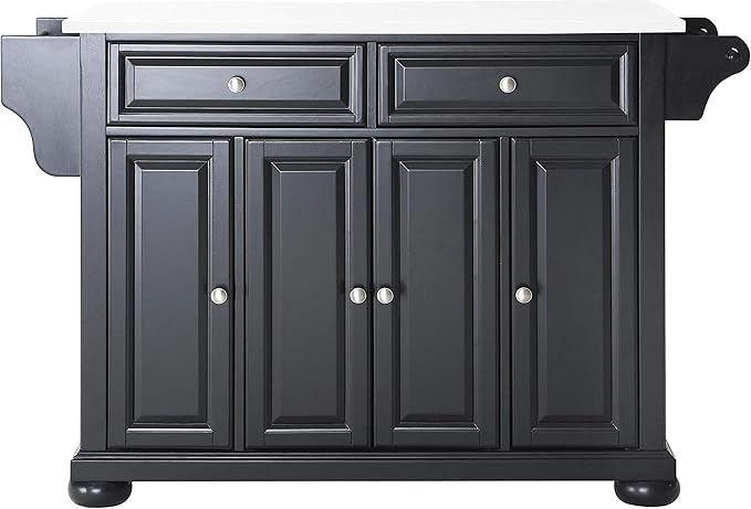 Crosley Furniture Alexandria Stone Top Rolling Kitchen Island Storage Cart, Microwave Stand, Spice Rack, Black