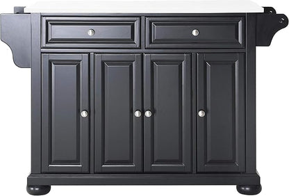 Crosley Furniture Alexandria Stone Top Rolling Kitchen Island Storage Cart, Microwave Stand, Spice Rack, Black