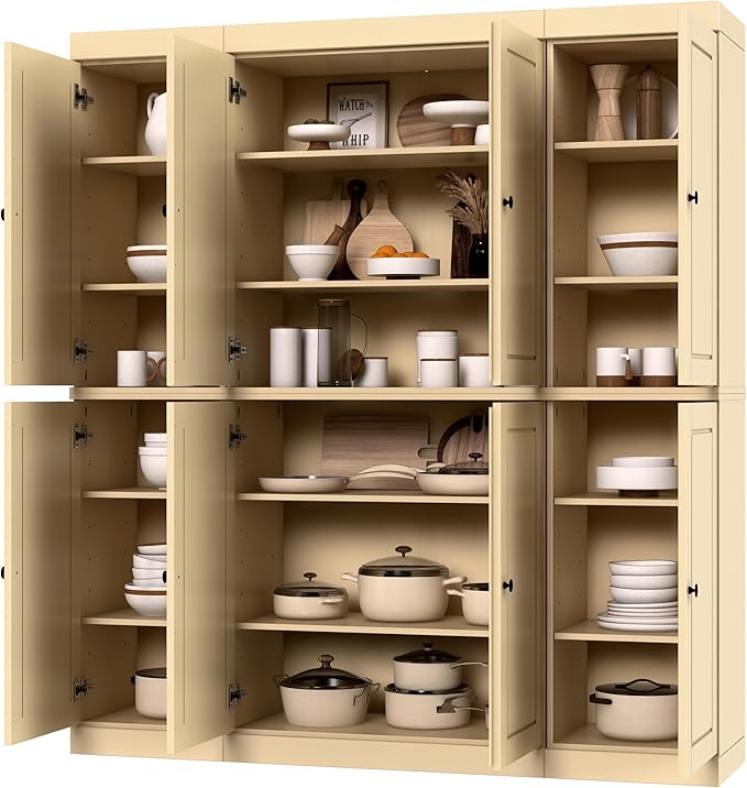 Palace Imports Solid Wood Pantry Cabinet - 71.5" Tall, 65" Wide - Freestanding Wooden Storage Cabinet w/Adjustable Shelves for Kitchen – Yellow, Renewable Eco-Friendly 100% Wood, Made in Brazil