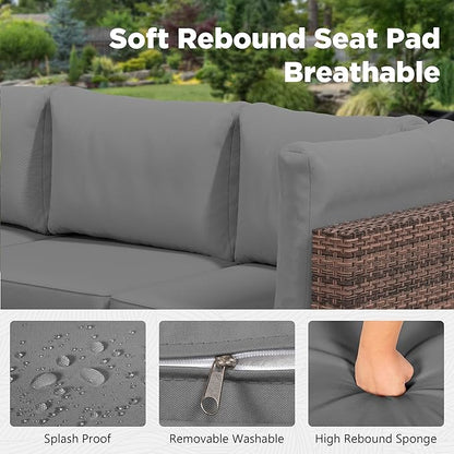 LHBcraft Patio Furniture Set with Rain Cover,7 Pieces Outdoor Wicker Rattan Patio Furniture, Wicker Rattan Outdoor Sectional Sofa Set with Coffee Table for Garden, Poolside Taupe-Grey