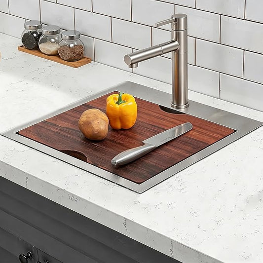 Friho 18 X 18 Inch Drop In Bar Sink, Stainless Steel Small Kitchen Sink, Top Mount Rv Sink Deep Workstation Single Bowl, Outdoor Camper Laundry Wet Bar Prep Sinks With Grid & Drain & Cutting Board