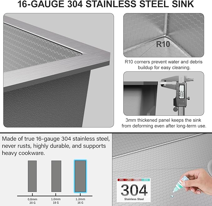 MAYESAR 27" Undermount Stainless Steel Kitchen Sinks, 27 x 18 Inch 16 Gauge Single Bowl Kitchen Sink, Honeycomb Embossed Design Prevents Scratches and Wear, with Accessories