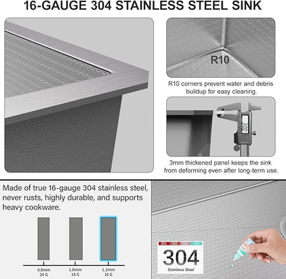 MAYESAR 27" Undermount Stainless Steel Kitchen Sinks, 27 x 18 Inch 16 Gauge Single Bowl Kitchen Sink, Honeycomb Embossed Design Prevents Scratches and Wear, with Accessories