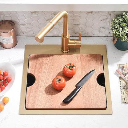 15x17 Gold Drop In Bar Sink with Faucet - 15 Inch Gold Drop In Small Kitchen Sink and Faucet Combo Set, 9 Inch Deep Stainless Steel Bar Sinks Workstation with Accessories