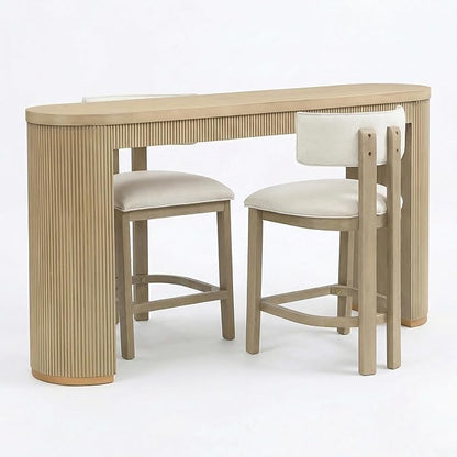 Christopher Knight Home Minso Bar Table and Chairs Set of 2, 3 Piece Bar Table Set with Upholstered Counter Stool, Rubberwood Counter Height Dining Set for 2, Light Ash+Beige