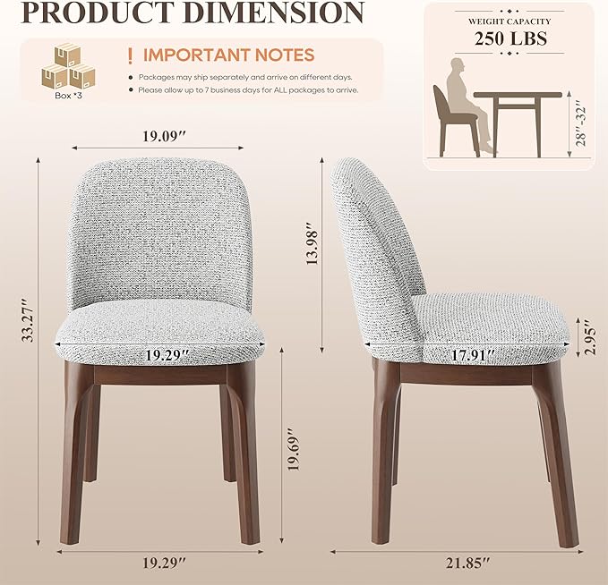 MALOL Wooden Dining Chairs Set of 6, Upholstered Kitchen & Dining Room Chairs with Thickened Wooden Legs, Farmhouse Side Chairs, Light Grey