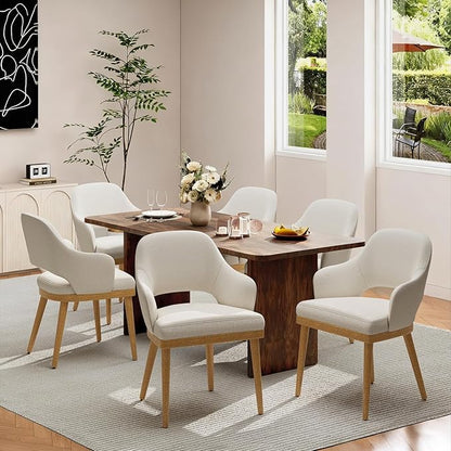 MALOL Wooden Dining Chairs Set of 6, Modern Fabric Upholstered Dining Room Chair, Kitchen Side Chairs, Farmhouse Dinner Chair with Open Back for Kitchen, Beige