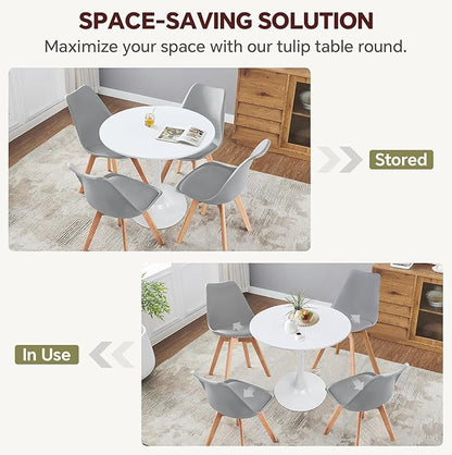 Round Dining Table 31.5" White Tulip Table with Pedestal Base for 2-4 People Small Space - Kitchen Living Room Cafe