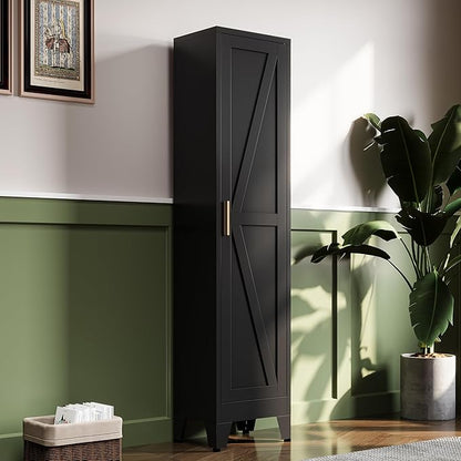 67“H Metal Narrow Kitchen Pantry Cabinet,Black Skinny Pantry Cabinet,Tall Narrow Bathroom Storage Cabinet with Adjustable Shelves,Slim and Thin Pantry Cabinets for Living Room Dining Room