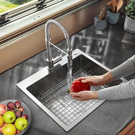 YITAHOME Drop In Kitchen RV Sink 25 in Top mount 304 Stainless Steel Single Bowl Sink with Accessories for Workstation, Bar Sinks 25 x 22 x 10 Inch