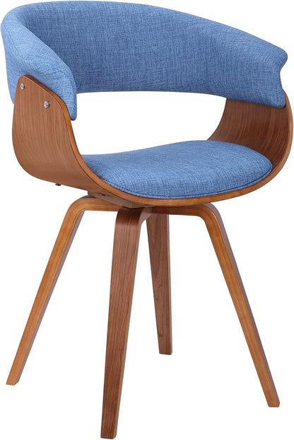 Armen Living Summer Mid-Century Chair in Blue Fabric with Walnut Wood Finish - Set of 4
