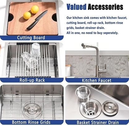 18x18 Drop In Kitchen Sink and Faucet Combo Set - 18 Inch Stainless Steel Small Bar Sink Drop In, 9 Inch Deep Small Single Bowl Kitchen Sinks Workstation with Accessories