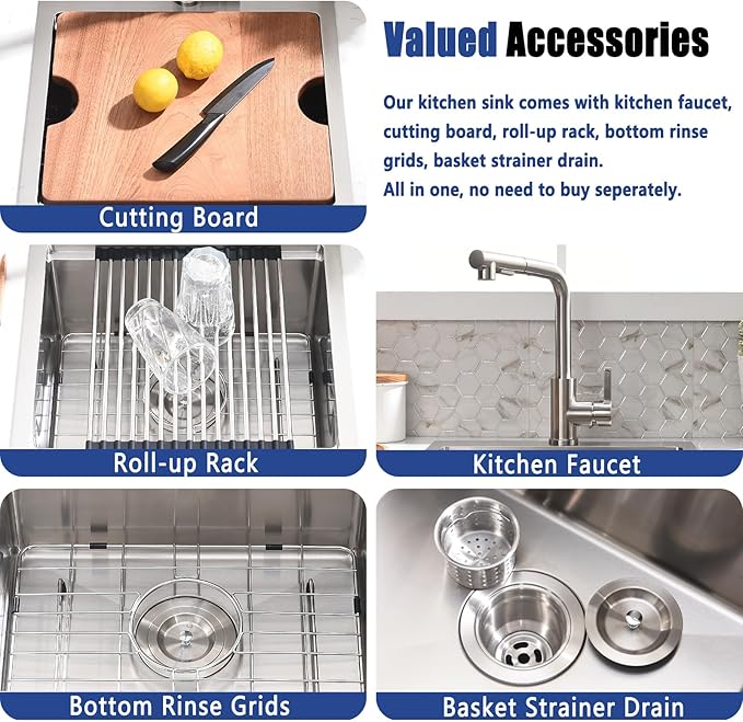 15x17 Drop In Bar Sink with Faucet - 15 Inch Stainless Steel Drop In Kitchen Sink and Faucet Combo Set, 9 Inch Deep Small Kitchen Bar Sinks Workstation with Accessories