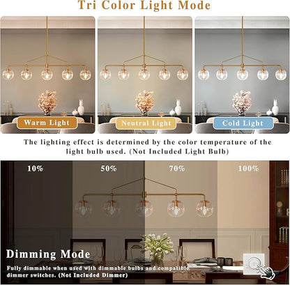 Modern Linear Chandelier Gold 5 Light Dining Room Linear Chandelier with Seeded Glass Globe 39 Inch Kitchen Island Pendant Light Electroplated Copper Finish for Farmhouse Living Room